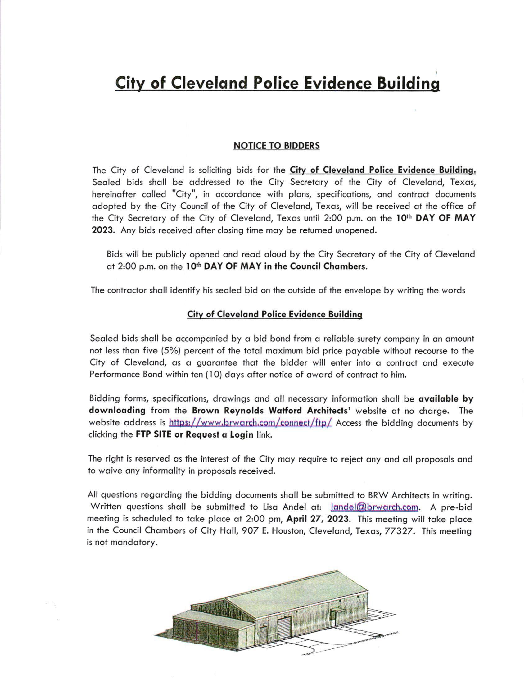 City of Cleveland Police Evidence Building  Notice to Bidders